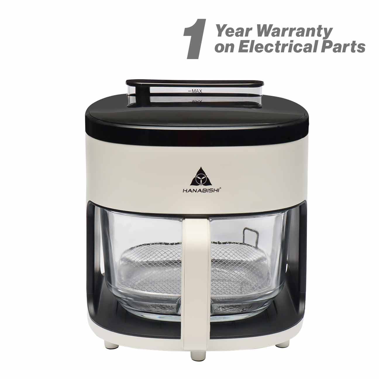 Hanabishi Glass Air Fryer With Steam Function HAFRYER42GLDIGSTMR Hanabishi glass air fryer with steam function hafryer42gldigstmr